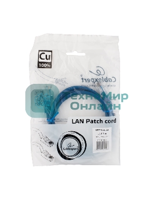 Патч-корд медный UTP Cablexpert PP10-1M/B cat.5e, 1м, литой, многожильный, синий