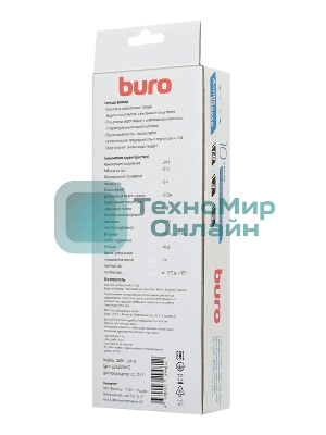 Сетевой фильтр Buro 500SH-3-SW-W 3 м, 5 розеток, белый, коробка