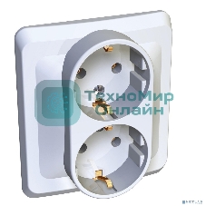 Двойная С/У Розетка Systeme electric PC16-007B ЭТЮД с заземлением без шторок 16А 250B, белый,