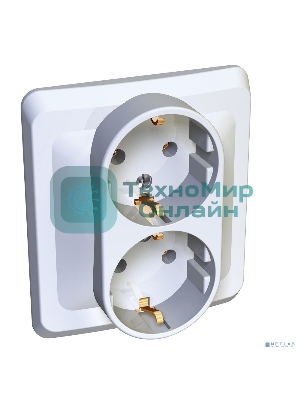 Двойная С/У Розетка Systeme electric PC16-007B ЭТЮД с заземлением без шторок 16А 250B, белый,