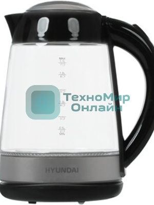 Чайник электрический Hyundai HYK-G3803 1.7 л, 2200 Вт, черный/серебристый (корпус: стекло)