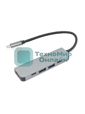 Адаптер Type-C на HDMI, USB 3.0*2 + 2 Type-C для MacBook, серый