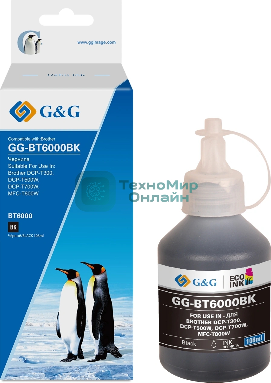 Чернила G&G GG-BT6000BK черный108мл для Brother HL-1110/1112A/1210/1212;DCP-1510/1512/1
