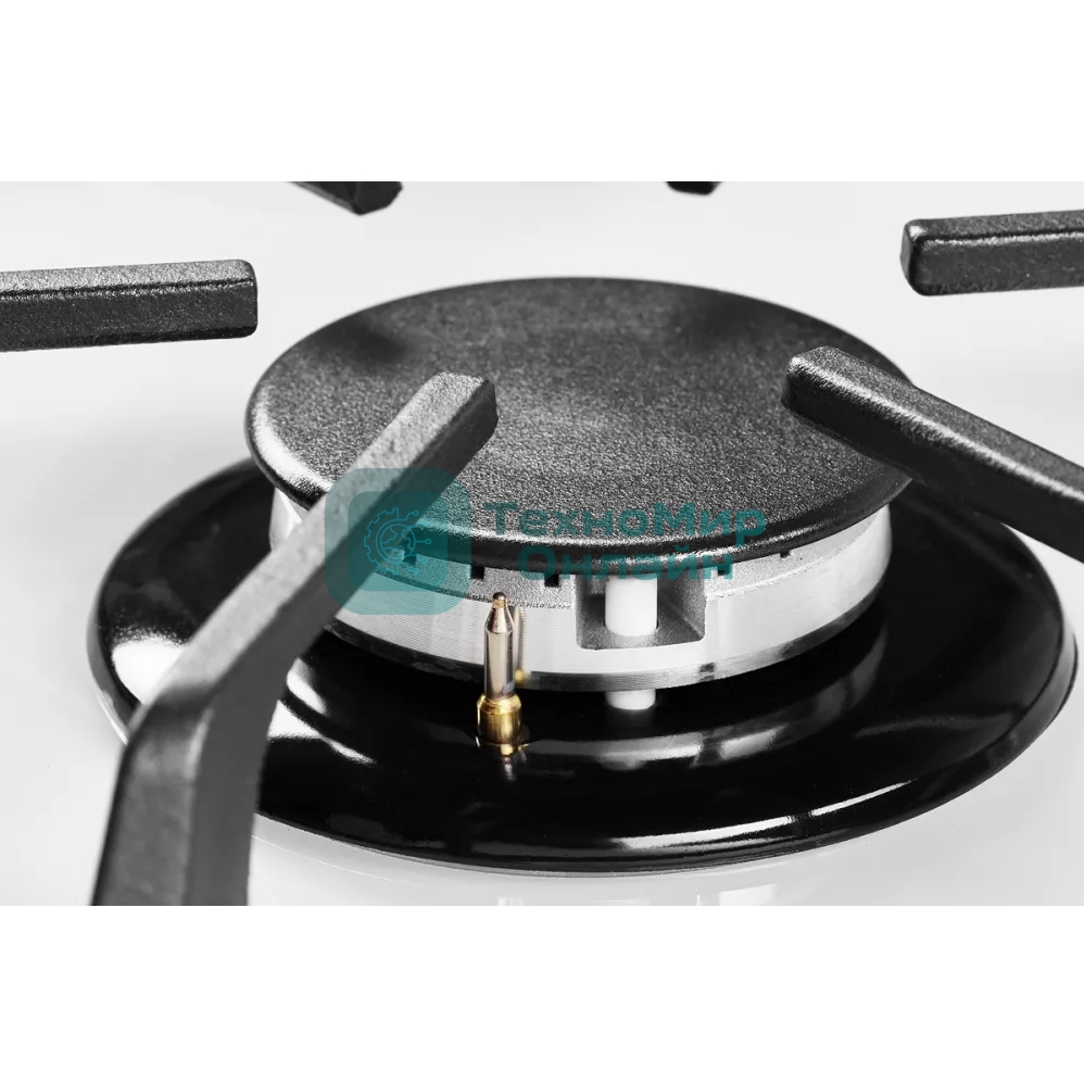 Газовая варочная панель Kuppersberg FG 62 W Газовая варочная панель, закаленное стекло, ширина 60 см, 4 газовые конфорки, WOK конфорка(3,8 кВт), автоподжиг, газ-контроль, чугунные решетки, белый