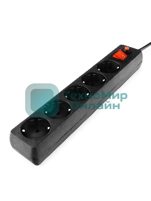 Сетевой фильтр Гарнизон ECL-5-B-1.4, 5 р, 10А, 1.4 м, ур.защиты 4, черный, пакет