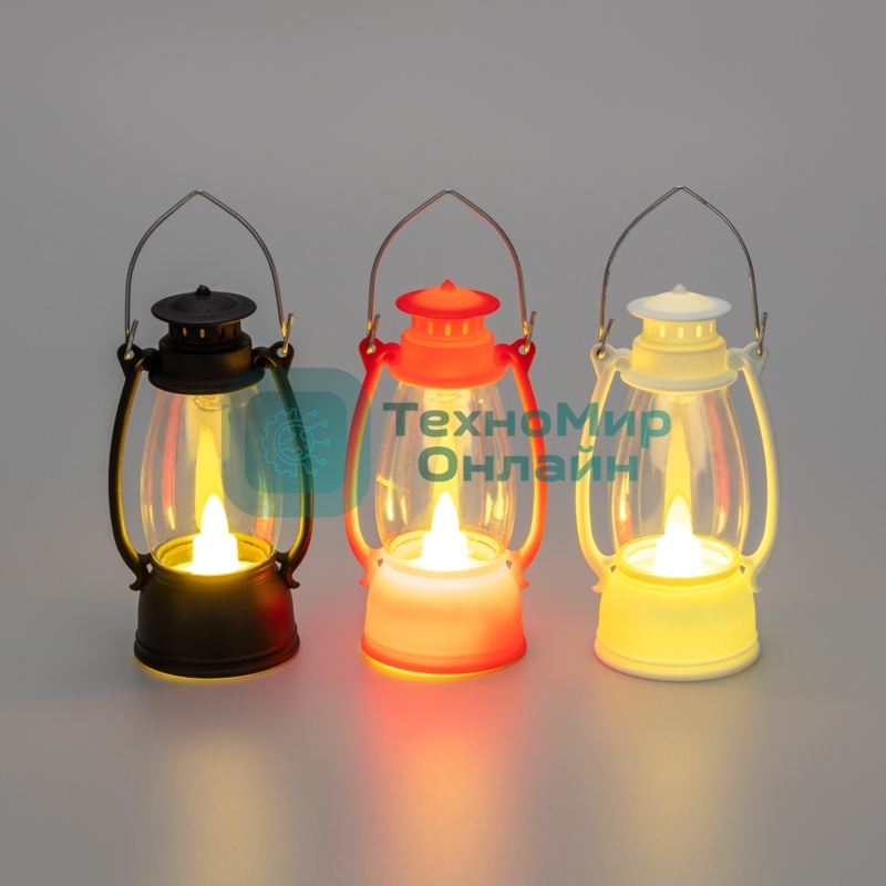 Декоративный фонарь Neon-night со свечкой 9,5 см, цвет корпуса белый/красный/черный, цвет свечения теплый белый, питание 3xLR1130 (в комплекте)