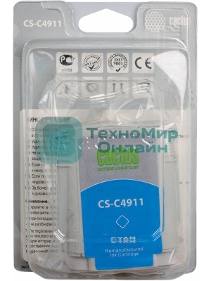 Картридж струйный Cactus CS-C4911 №82 голубой (72 мл) для HP Design Jet 500/800C
