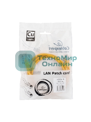 Патч-корд медный UTP Cablexpert PP10-1M/Y кат.5e, 1м, литой, многожильный, желтый