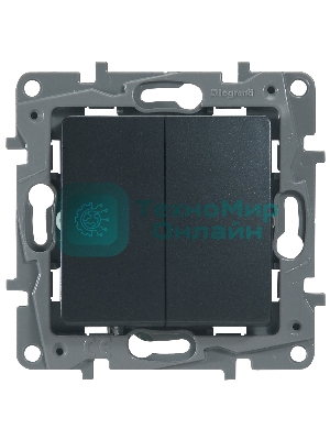 Переключатель 2клавишный 10AX, антрацит ETIKA 