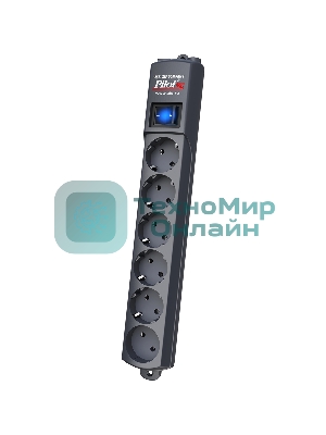 Сетевой фильтр ZIS Pilot S удлинитель 3 м 15А 6 розеток, серый арт.039