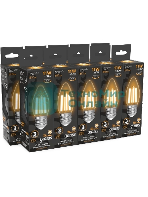 Лампа филам. Gauss Filament 11Вт цок.:E27 свеча св.свеч.белый теп. (упак.:10шт) (103802111)