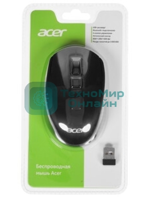 Мышь беспроводная Acer OMR070 черный, 1600 dpi, радиоканал, Bluetooth, USB, кнопки - 6