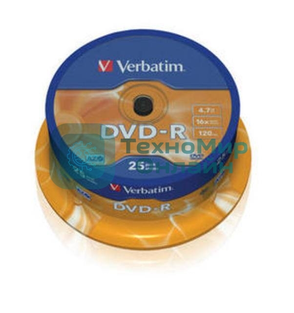 Диск DVD-R Verbatim 4.7Gb 16x Cake Box (25шт) (43522)