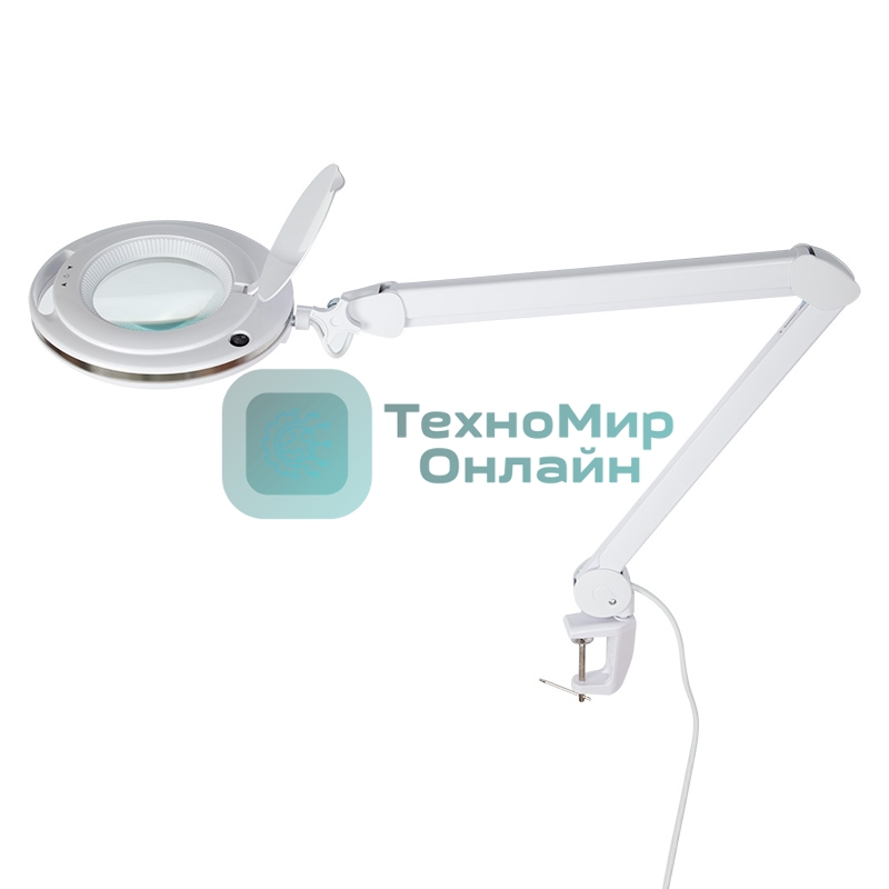 Лупа на струбцине Rexant, круглая, 3D, с подсветкой 60 LED, сенсорный регулятор яркости, белая