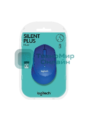 Мышь беспроводная Logitech M330 SILENT PLUS синий, 1000 dpi, радиоканал, USB, кнопки - 3