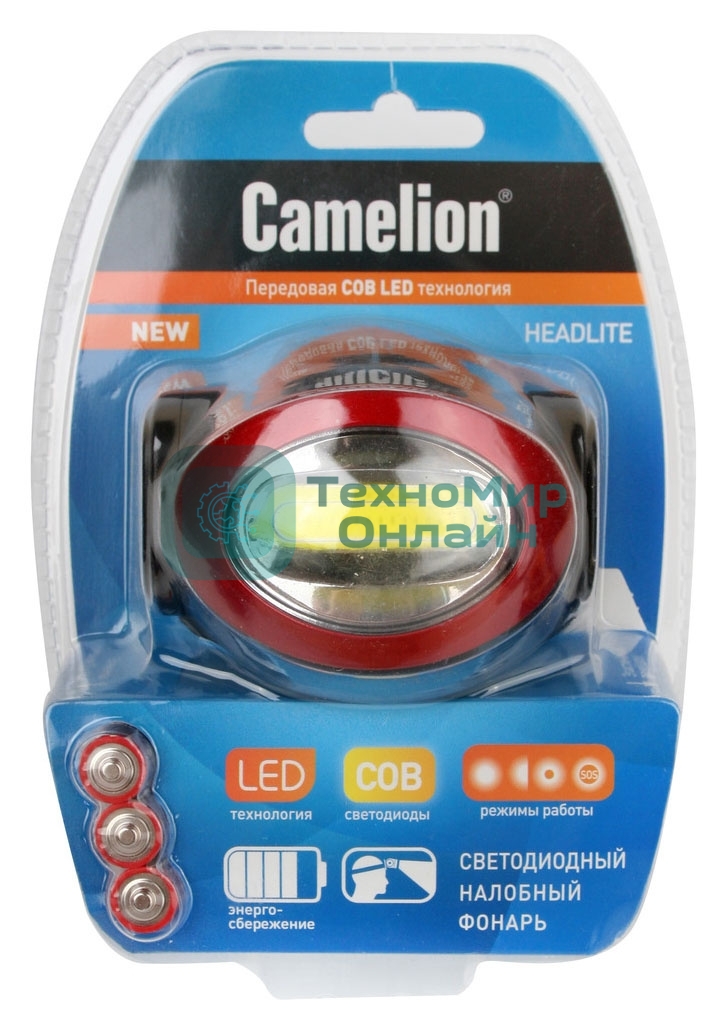 Фонарь налобный Camelion LED5382 черный/красный 3Вт лам.:светодиод. AAAx3 (13366)