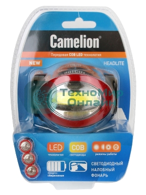 Фонарь налобный Camelion LED5382 черный/красный 3Вт лам.:светодиод. AAAx3 (13366)
