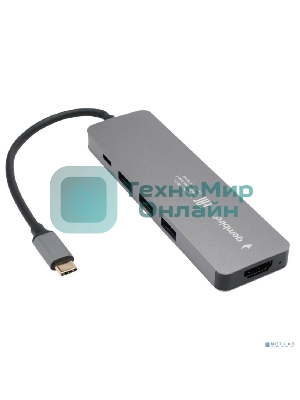 Концентратор USB Type-C Gembird UHB-D1, 5в1: 3хUSB3.1, Type-C PD100W, HDMI, кабель 17см, алюминий