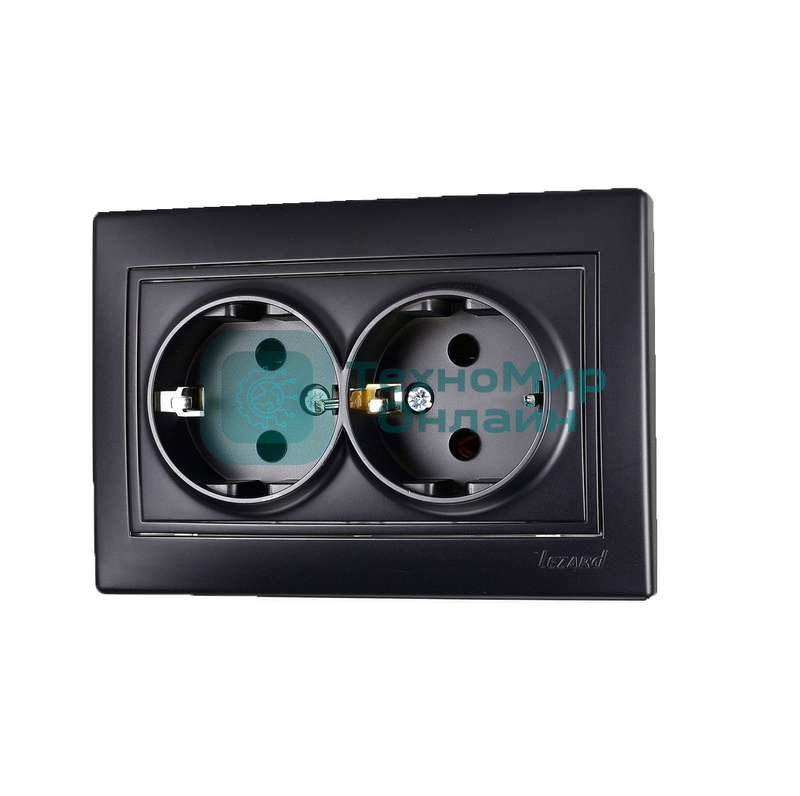 Розетка 2-м СП Мира 16А IP20 с заземл. керам. черный бархат LEZARD 701-4242-127