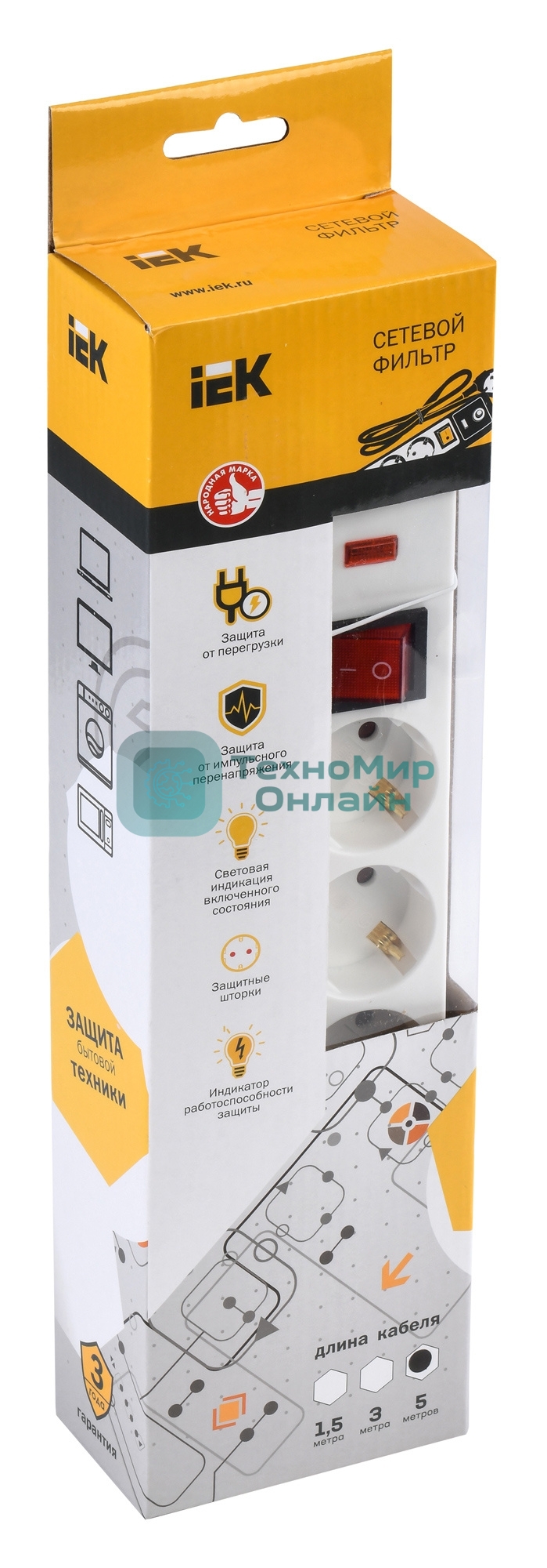 Сетевой фильтр IEK WFP10-16-05-05-N СФ-05К-выкл. 5 мест 2Р+РЕ/5 метров 3х1 мм2