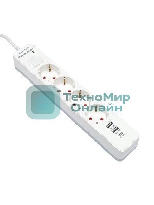 Сетевой фильтр Гарнизон EPS-OP-4-CU2-W-2 2.0 Мультипорт 4 р, 10А, 1xType-C PD, 2 х USB QC, 4 м, ур.защиты 4+, белый, пак (21449)