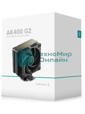 Кулер для процессора DEEPCOOL AK400 G2 LGA1851/1700/1200/115X/AM5/AM4 (12шт/кор, TDP 220W, PWM, Fan 120мм, 4 тепл. Трубки, Wood-grain top cover, черный) RET (R-AK400G2-BKNNMN-GJD)