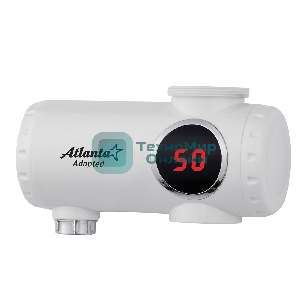 Водонагреватель Atlanta, ATH-7425 белый, проточный 2000Вт, Мгновенный нагрев потока в диапазоне 30-85 °C, Автоматическое гидравлическое управление, Защита от сухого включения ТЭНа, Работает в водопроводных сетях с давлением от 0,05 до 0,5 МPa, защита от перегрева.