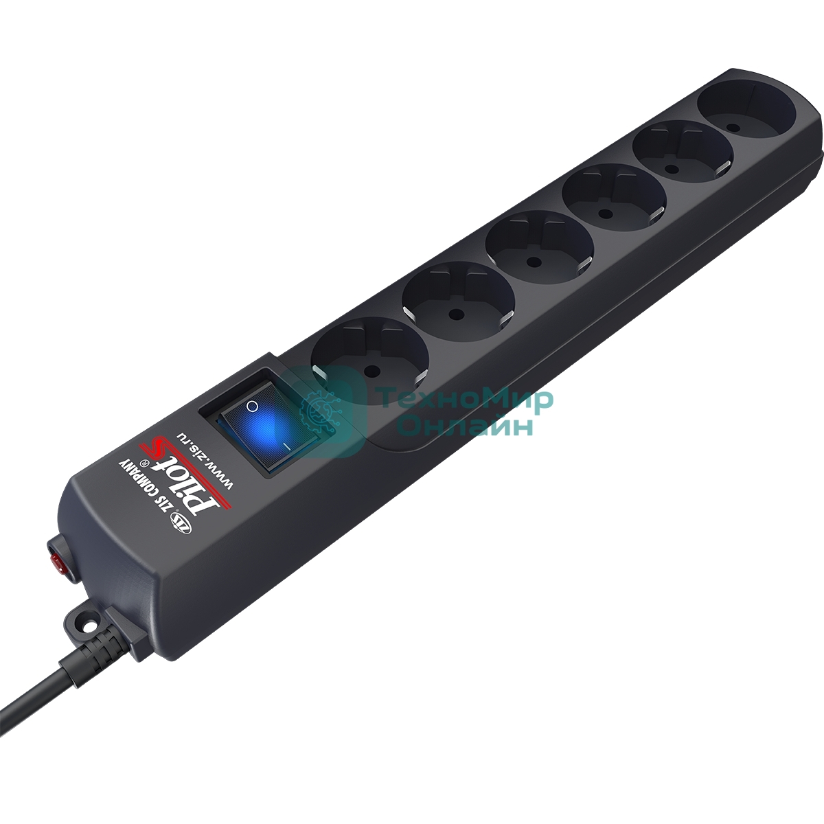Сетевой фильтр ZIS Pilot S удлинитель 3 м 15А 6 розеток, серый арт.039