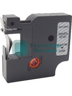 Картридж ленточный Cactus CS-D1-45010 12мм, черный шрифт, прозрачный фон, 7м для DYMO LM 160, 210D, 280, PnP, 420P, 500 TS; Rhino Pro 6000, 5200, 4200