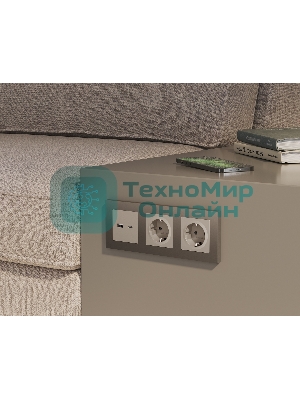 Комплект механизма розетки ALFA Серо-бежевый матовый 2USB A+C 20W (быстрая зарядка) QUANT (AP3710, VM177) MA371010