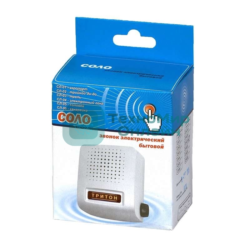 Звонок дверной проводной Соло трель регул. громкости 220В 80-90дБА бел. Тритон СЛ-03Р