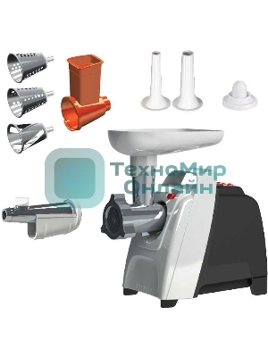 Мясорубка электрическая Аксион М61.02 черно/серебристый, 2000 Вт, 4.0 кг/мин, реверс, защита от перегрузки, насадки - 4