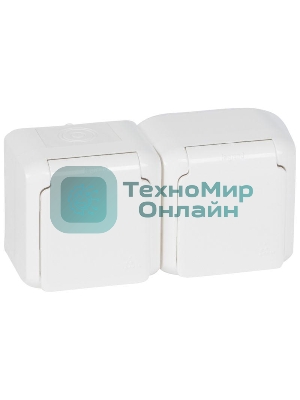 Розетка Legrand 2-м ОП Quteo 16А с защитной крышкой, защитные шторки, с заземлением IP44 белая Leg 782323