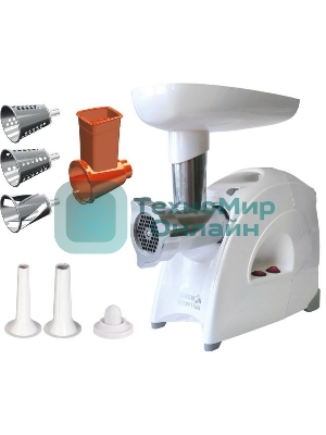 Мясорубка электрическая Аксион М641.03 белый, 2000 Вт, 3.0 кг/мин, реверс, защита от перегрузки, насадки - 5