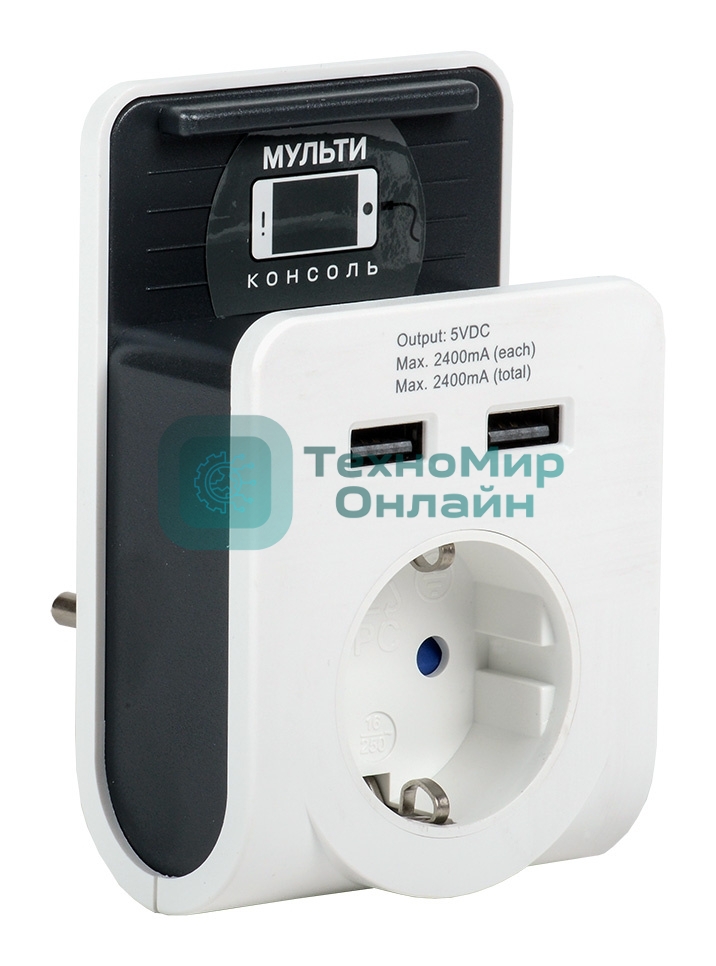 Адаптер-переходник IEK Т-02/01 (1 розетка) белый (блистер)