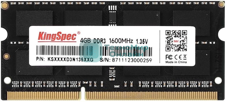 Оперативная память KingSpec, DDR3L, 4GB (1x4 GB), 1600 MHz, CL11, SO-DIMM