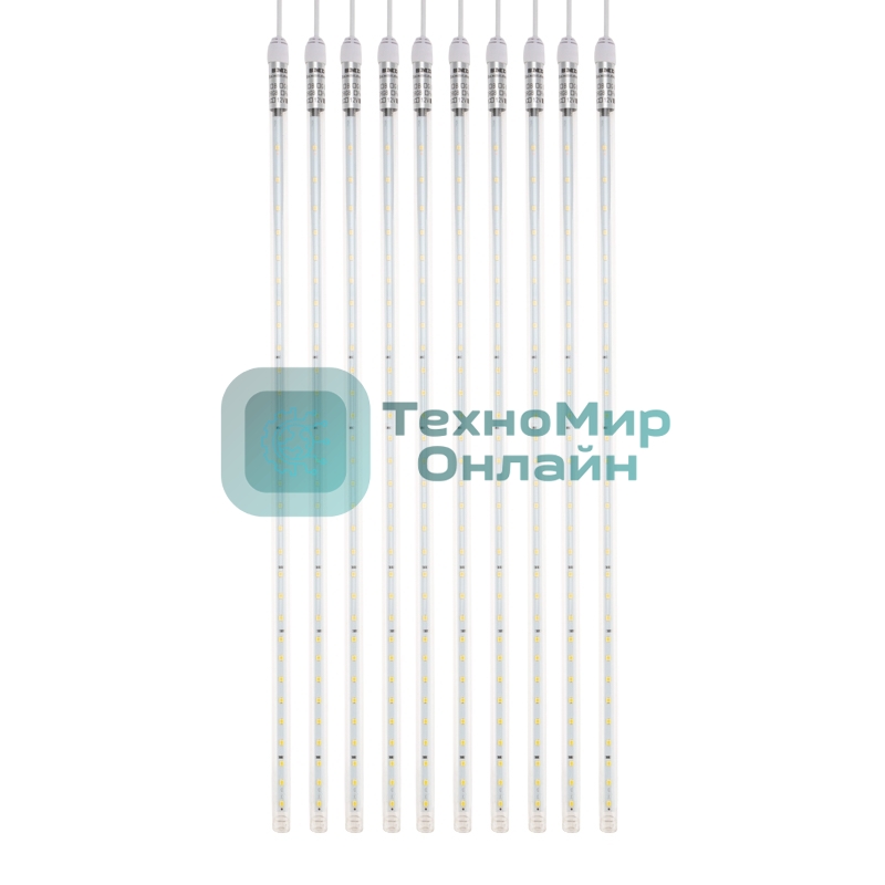 Гирлянда Тающие сосульки комплект 10 шт. х 100см, шаг 100см, 960 LED теплый белый, белый каучук, IP65, 24В, соединяется Neon-night