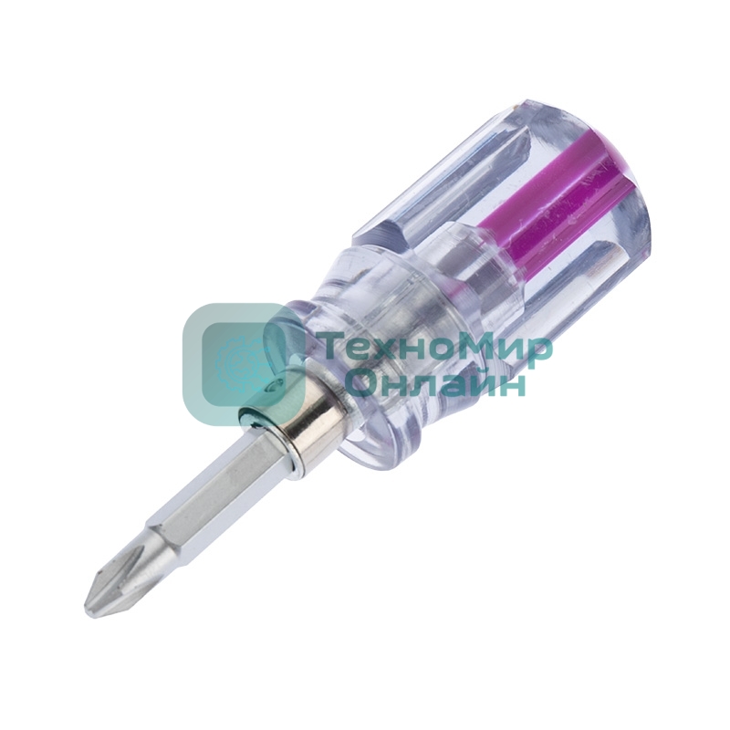 Отверткакомбинированная Rexant, прозрачная рукоятка,двухсторонний стержень 40 мм (крестовая PH 2, шлицевая SL 6 мм)