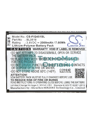 Аккумулятор CameronSino CS-FIQ451SL BL3819 для Fly IQ4514 Evo Tech 4 3.8V, 2000mAh, 7.60Wh