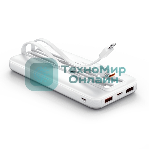 Портативный аккумулятор Vention Power Bank 10000mAh(Micro-USB/C/A/A) со встроенными кабелями 22.5W белый с LED Дисплеем, шт.