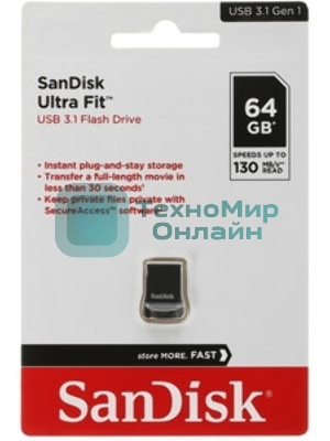 Флешка USB Sandisk 64Gb ULTRA FIT SDCZ430-064G-G46 USB3.1 черный