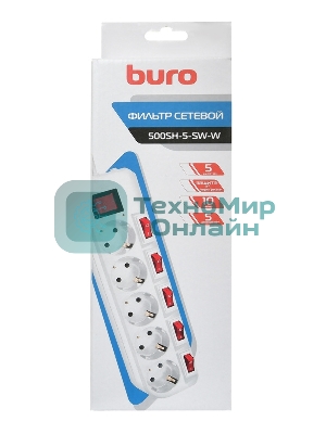 Сетевой фильтр Buro 500SH-5-SW-W 5 м, 5 розеток, белый, коробка