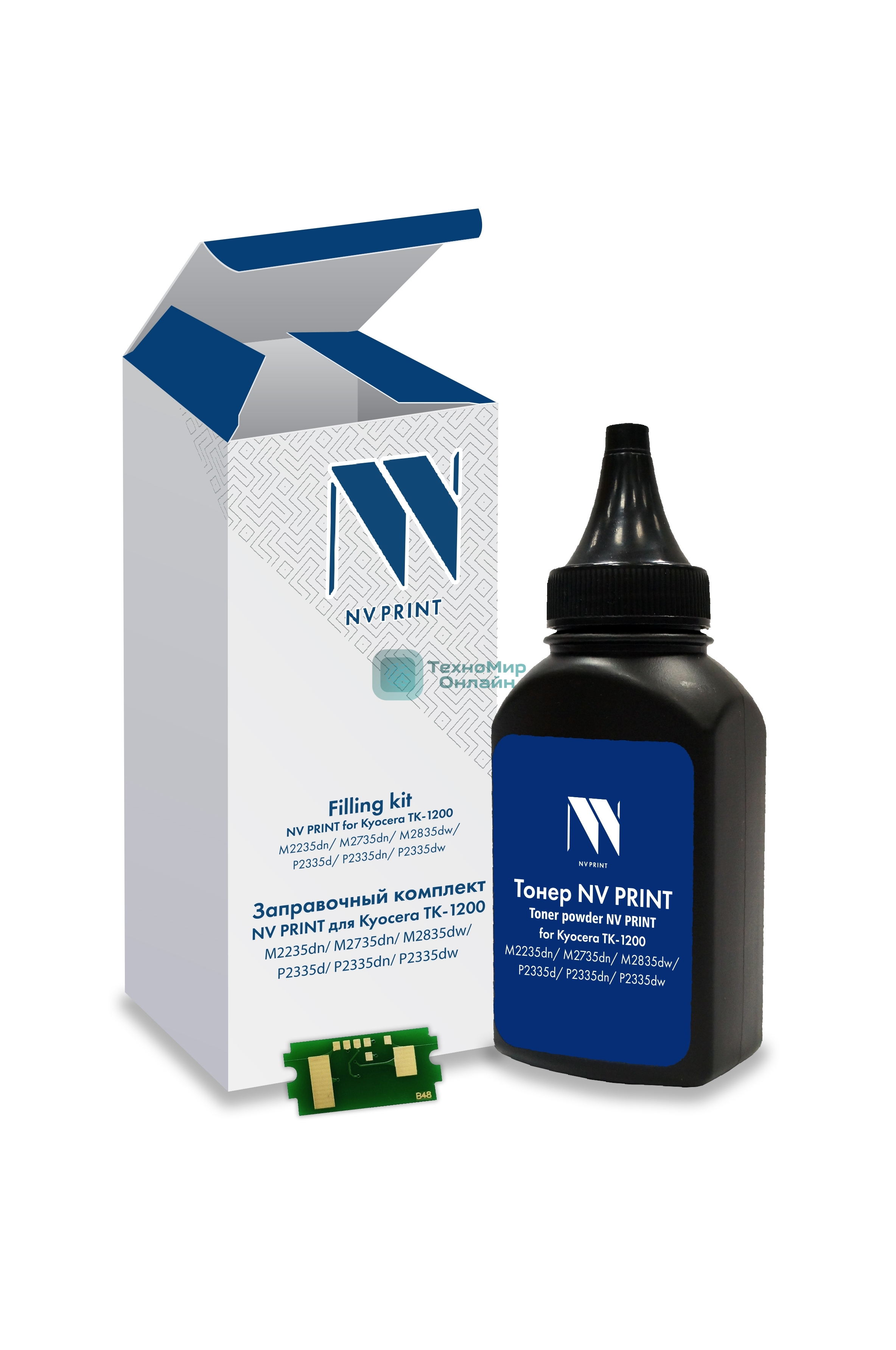 Заправочный комплект NVPrint для Kyocera ТK-1200 (M2235dn, M2735dn, M2835dw, P2335d, P2335dn, P2335dw), 125 гр, 3000 стр (тонер + чип)