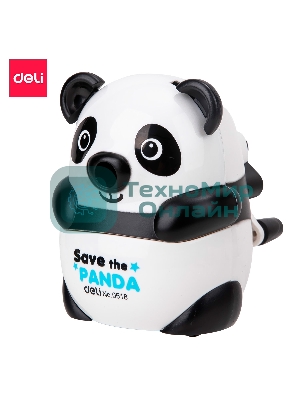 Точилка для карандашей механическая Deli Панда E0518, 1 отверстие, пластик, черный