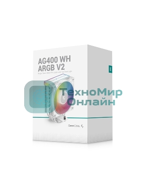Кулер для процессора DEEPCOOL AG400 WH ARGb V2 белый 120мм алюминий+медь 2100rpm 31.6db 4-pin 220W 152мм