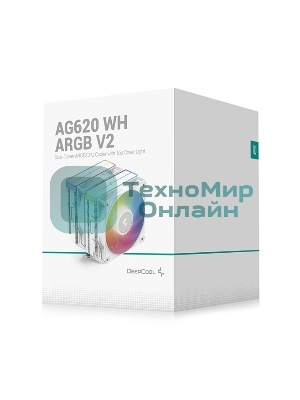 Кулер для процессора DEEPCOOL AG620 WH ARGb V2 LGA20XX/1700/1200/115X/AM5/AM4 (9шт/кор, TDP 260W, PWM, ARGb DUAL Fan 120мм, 6 тепл. трубок, белый) RET