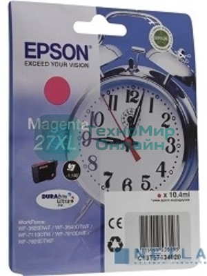 Картридж струйный Epson 27XL T2713 (C13T27134022/C13T27134020) пурпурный, 10.4 мл (1100 стр.), для WF7110/7610/7620