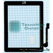 Сенсорное стекло (тачскрин) для iPad 4 черное с кнопкой OEM