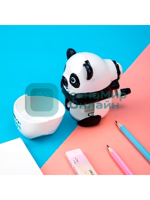 Точилка для карандашей механическая Deli Панда E0518, 1 отверстие, пластик, черный