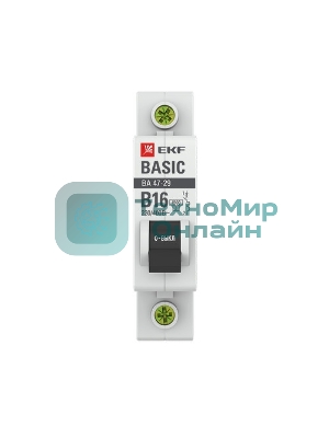Выключатель автоматический модульный 1п B 16А 4.5кА ВА 47-29 Basic EKF mcb4729-1-16-B
